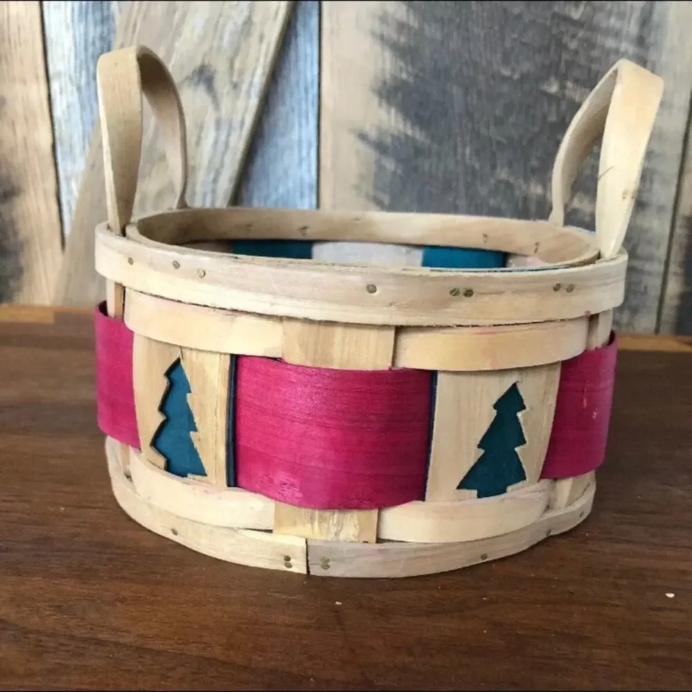 Split Oak Christmas Round Basket Double Handles‎ 7-1/2